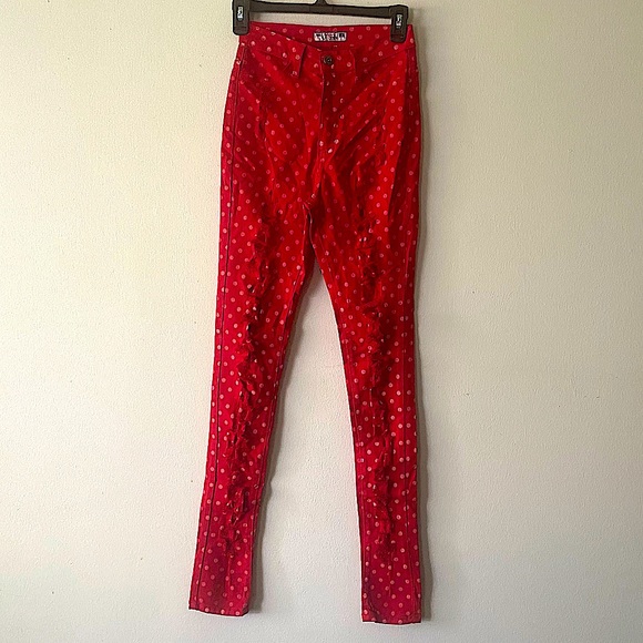 GJG Denim- Red Pants with pink polka dots! Size 3 - Picture 2 of 4
